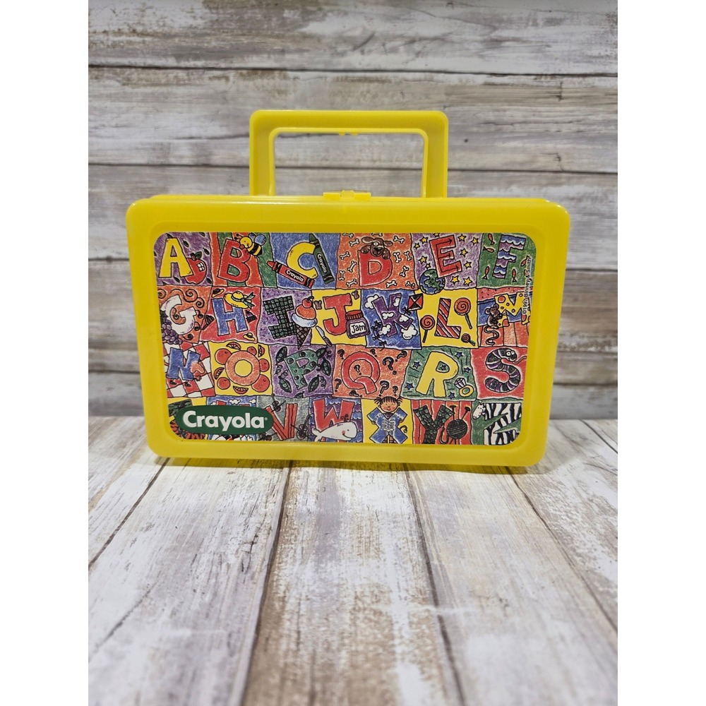 Vintage Crayola‎ Katchalls Yellow Plastic Storage Case Alphabet Graphic C232 USA